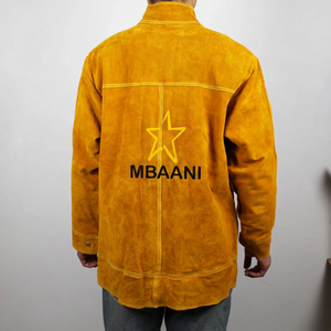 Veste de sécurité ignifuge et imperméable MBAANI pour homme en cuir doré, résistante à la chaleur 500°C, avec col montant et boutons, et pack respirateur - Product Image 2