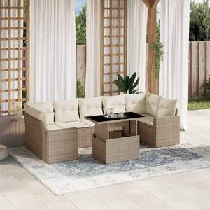 Juego de sofás de jardín plegables de ratán polivinílico beige de 8 piezas, muebles de exterior convenientes - Product Image 1