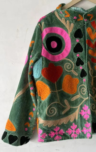 Bohemian Velvet Suzani <b>Jacket</b> Hand Embroidered Reversible <b>Bomber</b> Coat Floral Pattern <b>Vintage</b> Colorful Uzbek Winter Cotton Filled - Product Image 4