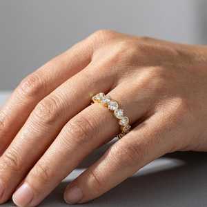 Anillo de Promesa de Eternidad Completa con Diamante Cultivado en Laboratorio de Corte Redondo de Lujo, Oro de 14K, Anillo de Boda Fino para Regalo de Joyería para Fiestas - Product Image 2