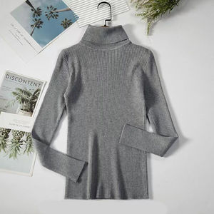 Jersey de manga larga para mujer 2023, Jersey elegante de medio cuello alto para Otoño Invierno Y2K gris sólido, ropa informal elegante ajustada, un suéter - Product Image 1