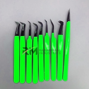 Pince à épiler RMI à pointe fine en acier inoxydable vert, avec embout noir, applicateur de cils incliné, durable, 10 mm, pour extensions de cils personnalisées - Product Image 3