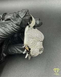 Pendentif tête de bouledogue entièrement serti de diamants VVS cultivés en laboratoire avec argent sterling 925, bijoux hip-hop pour hommes - Product Image 3