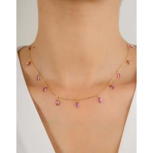 สร้อยคอเพชรทรงมาร์คีส์ VVS ทองคำ 18K สีเหลือง - Product Image 4