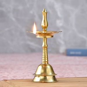 Brass Glass Cylindrical Akhand Jyoti Diya <b>Stand</b> with Star Cutout Lid for Home Temple, available at wholesale prices. - Product Image 5