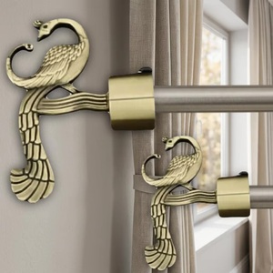 Antique Brass Peacock Shape <b>Curtain</b> Bracket Finials for <b>Curtain</b> Poles - Product Image 1
