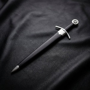 ดาบเหล็กกล้าไร้สนิมทำมือ พร้อมด้ามจับหนังและปลอกดาบ ใบมีดปลายแหลม - Product Image 2