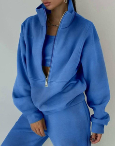 Ensemble de survêtement pour femme noir uni à col montant et fermeture éclair, coupe régulière, respirant, écologique, coupe-vent, hiver, manches longues - Product Image 5