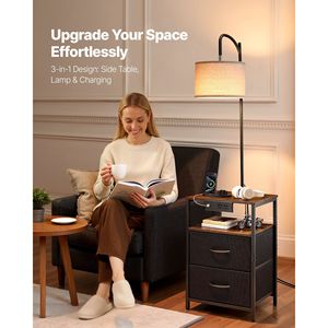 Tavolino Moderno a 2 Livelli con 2 Cassetti, Comodino con Illuminazione a 3 Temperature di Colore, Lampada da Terra Contemporanea - Product Image 2