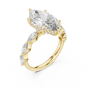 Anillo de compromiso con diamante cultivado en laboratorio de corte marquesa, oro macizo de 14K, halo oculto y engaste compartido, 2.75-5.75CT DEFVVS, certificado IGI, ODM - Product Image 3