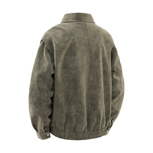 Veste en cuir PU pour homme, manches longues, effet délavé, coupe-vent, style automne - Product Image 4