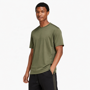 T-shirt en polyester respirant et écologique à manches courtes vert pour homme, séchage rapide, coupe classique, col rond, couleur unie, tricoté, 180g - Product Image 1