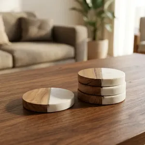 Luxury Round <b>Marble</b> <b>Coasters</b> Set Elegant Natural Stone Drink <b>Coasters</b> Waterproof Heat Resistant Dining Table Kitchen Accessories - Product Image 4