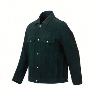 Veste en daim vert foncé pour homme, manches longues, en cuir teint uni, vêtement d'extérieur Tamda International TI-MLJ-02, respirante, grandes tailles, toutes tailles - Product Image 4