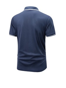 Nouveaux polos pour hommes en coton de haute qualité à manches courtes, avec logo personnalisé, pour la vente en ligne à prix abordable, bleu avec bordure blanche. - Product Image 2