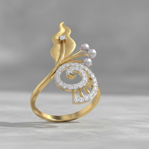 Anillo Espiral de Lujo con Hoja de Oro y Concha, Perla Natural y Moissanita, Ajustable, para Mujer, Regalo de Joyería para Boda o Fiesta - Product Image 3