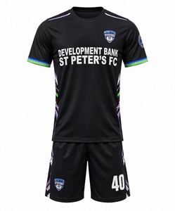 Ensemble de maillots et shorts de football noirs personnalisés, séchage rapide, respirant, uniforme de football sublimé, vêtements de sport pour hommes, entraînement d'équipe, logo personnalisé - Product Image 1