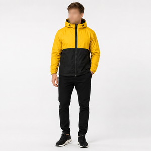 Sweat à capuche unisexe jaune et noir, coupe classique, coupe-vent, zippé, décontracté/sportif, pour l'extérieur, hiver, en Spandex/Nylon respirant - Product Image 1