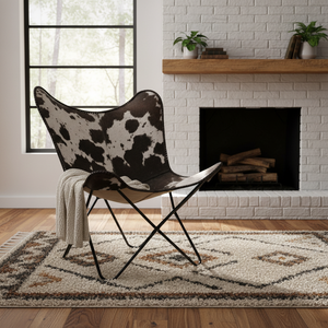 Fauteuil papillon de luxe en cuir véritable à poils, fabriqué à la main, avec structure métallique robuste, disponible en plusieurs couleurs pour la maison et le salon - Product Image 3