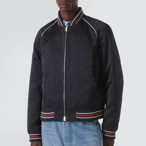 Blouson bomber marine pour homme, col montant, fermeture éclair, couleur unie, polyester, coupe classique, vêtement décontracté d'automne - Product Image 4
