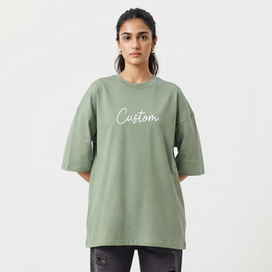<b>Women</b> Oversized Drop Shoulder T Shirt Oversized Cotton Tee Solid Color Half Sleeve Streetwear <b>Top</b> Custom Printing Private Label - Product Image 3