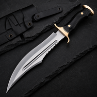 OEM Service Nieuw handgesmeed Damascus staal Rambo Bowie mes met messing beschermkap, houten & hoornen handvat, leren schede, outdoor Bowie mes