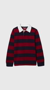 Polo à manches longues rayé en tricot pour homme, style preppy, bleu et blanc, coupe classique - Product Image 3