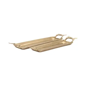 Plateau en métal de qualité export de luxe pour les marchés de meubles en gros internationaux, plateau de service rectangulaire décoratif en métal - Product Image 2