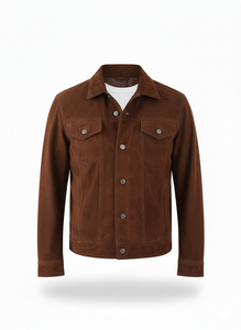 Men's Brown <b>Suede</b> <b>Leather</b> <b>Jacket</b> Workwear Style Turn-down Collar Button Closure Regular Fit Autumn Wear - Product Image 2