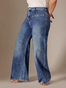 Womens Vintage Blue Denim Weekend Outfits Relaxed <b>Boot</b> Cut Jeans Smart Casual Wear Eco-Friendly Knee-Length Mid-Waist - Product Image 2