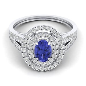Anillo de compromiso REYES de diseño original con gema de tanzanita de corte ovalado de 0.75 quilates y diamantes en oro sólido de 14K para mujer - Product Image 5