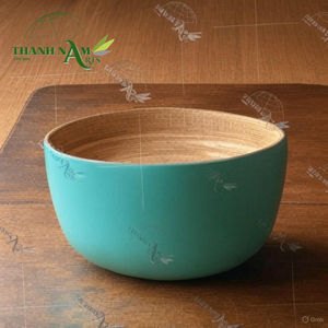 Saladier en bambou naturel, léger et réutilisable, fait à la main, accessoire de fête jetable personnalisé en vert jade - Product Image 1