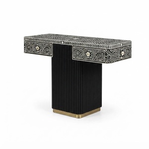 Mesa de Centro Cuadrada de Lujo con Incrustaciones de Hueso Rosa, Diseño Floral, Artesanía India Moderna, Adornos para Sala de Estar - Product Image 3