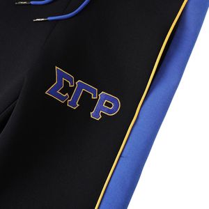 Pantalones de Calentamiento Sigma Gamma Rho Black Air Tech Fleece SGRho Azul Dorado, Ropa Griega Premium - Product Image 5