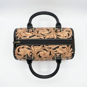 Bolsa de Viaje de Cuero Genuino 100% Hecha a Mano con Diseño Floral Occidental Tallado, Resistente al Agua, Gran Capacidad, Multifuncional - Product Image 3