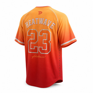 Maillot de baseball Heatwave pour garçons, manches courtes, en mesh, boutonné, dégradé orange-rouge, imprimé en relief sur le devant, antibactérien, été - Product Image 5