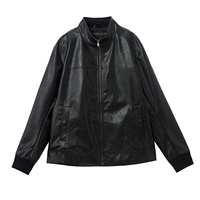 Blouson bomber en cuir PU noir pour homme, col montant, fermeture éclair, coupe décontractée, style automne
