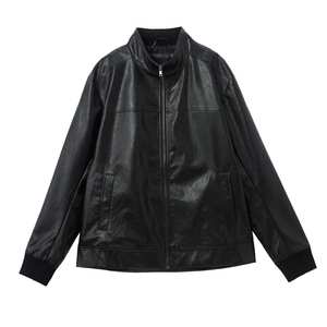 Blouson bomber en cuir PU noir pour homme, col montant, fermeture éclair, coupe décontractée, style automne - Product Image 5