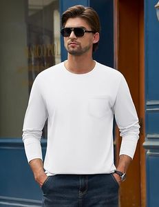 เสื้อยืดคอกลมสีพื้นคุณภาพสูงสำหรับผู้ชาย ผ้าฝ้าย 100% แขนสั้น มีกระเป๋าเสื้อ ทรงปกติ ระบายอากาศได้ดี - Product Image 4