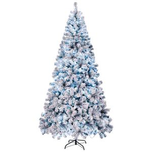 8 FT Pre-Lit Snow Flocked Christmas <b>Tree</b> Artificial Hinged Pine <b>Tree</b> with 1300 Branch Tips and 500 <b>Lights</b> Remote Control - Product Image 3