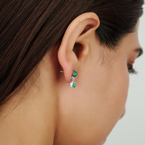 Handmade 925 Sterling Silver Natural <b>Emerald</b> & Diamond <b>Studs</b> Drop Earring For Women's Party Wear Accessories - Product Image 4