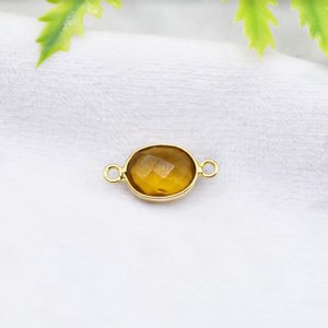 Conector Ovalado de Cuarzo Citrino de 8x10mm, Bañado en Oro, Doble Anilla, Eslabón de Piedra Preciosa para Fabricación de Joyas - Product Image 1