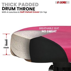 5 Core Drum Throne w Backrest 4" <b>Padded</b> <b>Stool</b> Airlift 25" Adjustable Drummer <b>Stool</b> 441Lb Capacity - Product Image 2
