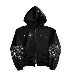 Sweat à capuche personnalisé vintage délavé effet soleil pour homme, fabrication OEM, coupe oversize, épais, 100 % coton, avec fermeture éclair et strass - Product Image 1