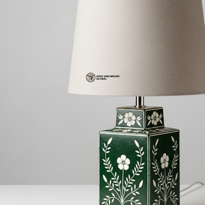 Lampe élégante en os vert incrusté, lampe de table florale faite à la main pour la décoration moderne de la maison - Product Image 3