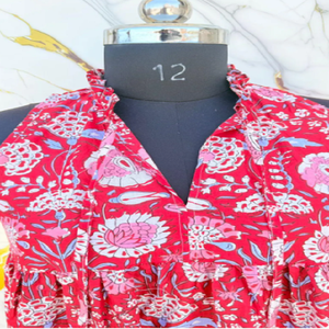 <b>Indian</b> Hand Block <b>Printed</b> Cotton Midi <b>Dress</b> with Bohemian Wrap Silhouette Lightweight Fabric for Summer Holiday Wear - Product Image 4