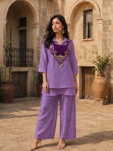 <b>Linen</b> <b>Women's</b> Traditional Ankle-Length Digital Print Crunchy Silk Kurta <b>Set</b> Regular Fit Casual Wear India Pakistan Style - Product Image 1