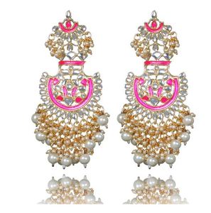 Classic Polki Inspired Ethnic Women's Drop Earrings Smooth Finish Crystal Rhinestone Imitation Pearl Long Lasting Alloy Base - Product Image 3