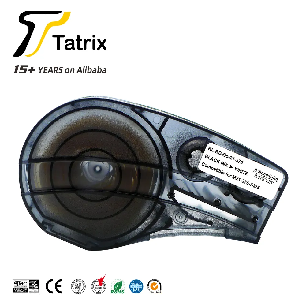 Tatrix 375 742 M21 Compatible M21-375-7425 for Brady label tape Black on white BOPP Label Tape for Brady for BMP21 PLUS Printer