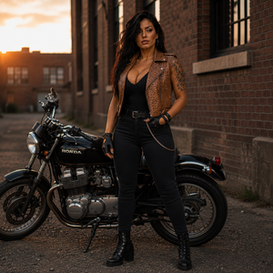 2026 Custom Breathable Sleeveless Leather <b>Vest</b> Premium <b>Brown</b> V-neck Moto & Biker Style Women Waistcoat Damen Lederweste - Product Image 2